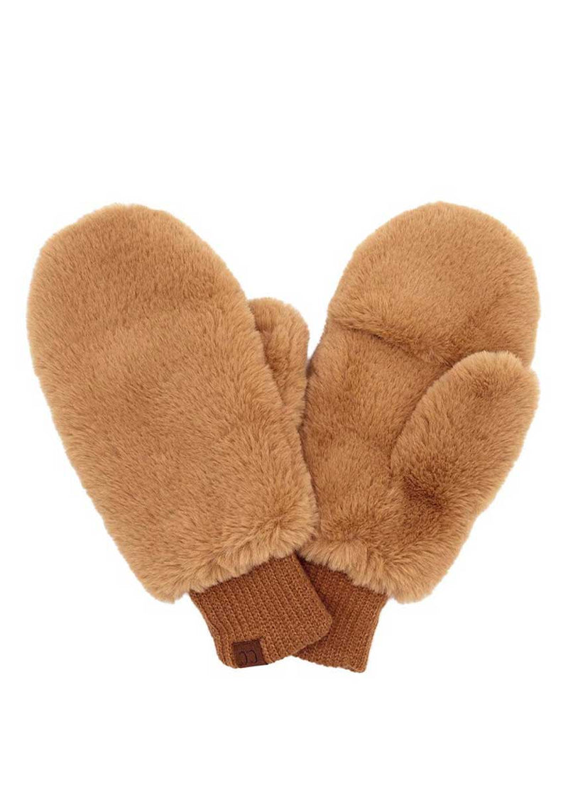Chilly Night Faux Fur Mitten - Camel