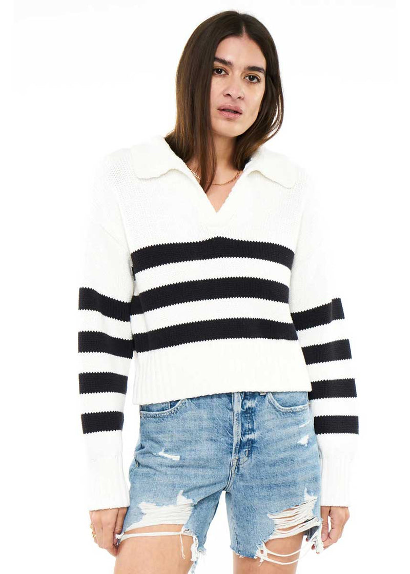 Arlo Polo Sweater - Midnight Cream Stripe
