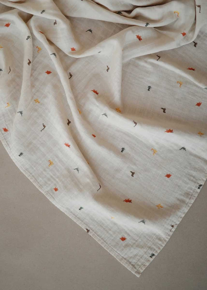 Organic Cotton Muslin Swaddle Blanket - Dinosaurs