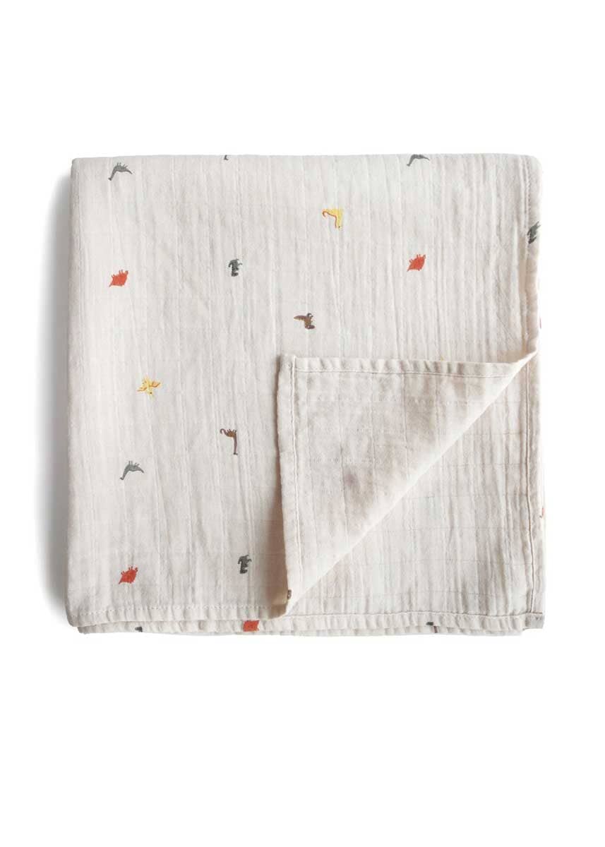 Organic Cotton Muslin Swaddle Blanket - Dinosaurs