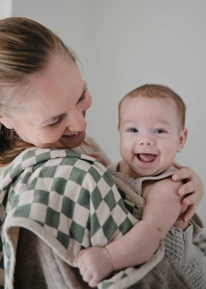 Muslin Burp Cloth 2-Pack - Olive Check & Natural Check