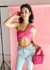 Maxine Pleated Bow Shoulder Top - Hot Pink