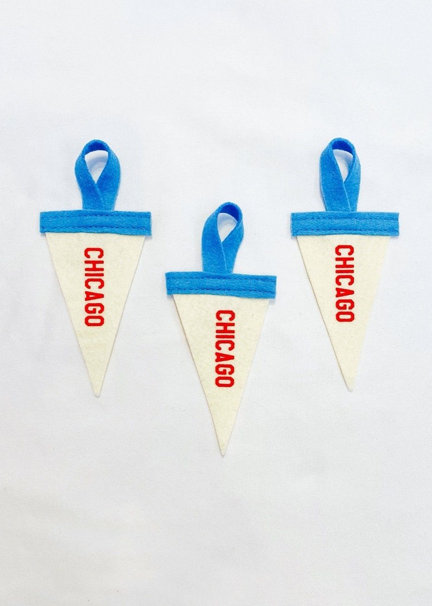 Mini Pennant Ornament - Blue & Red Chicago