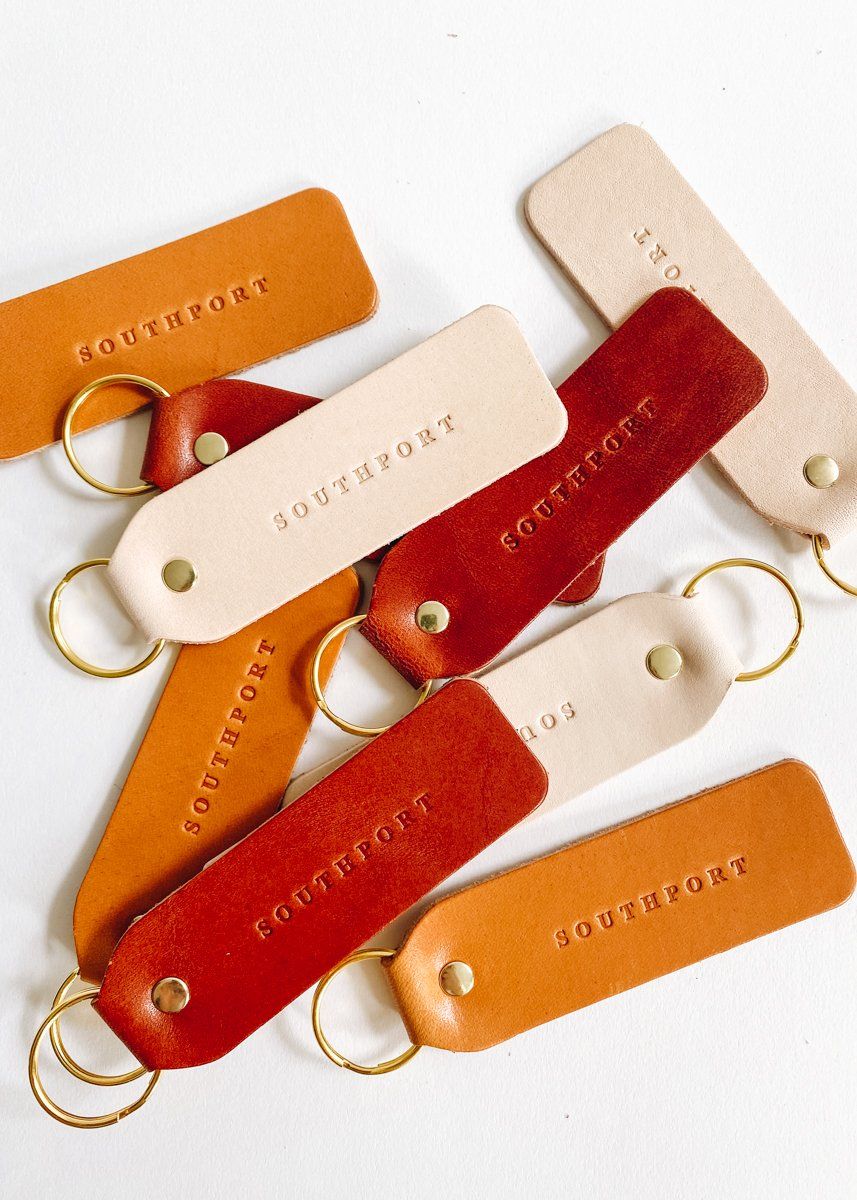 Hand Stamped Leather Keychain - Southport