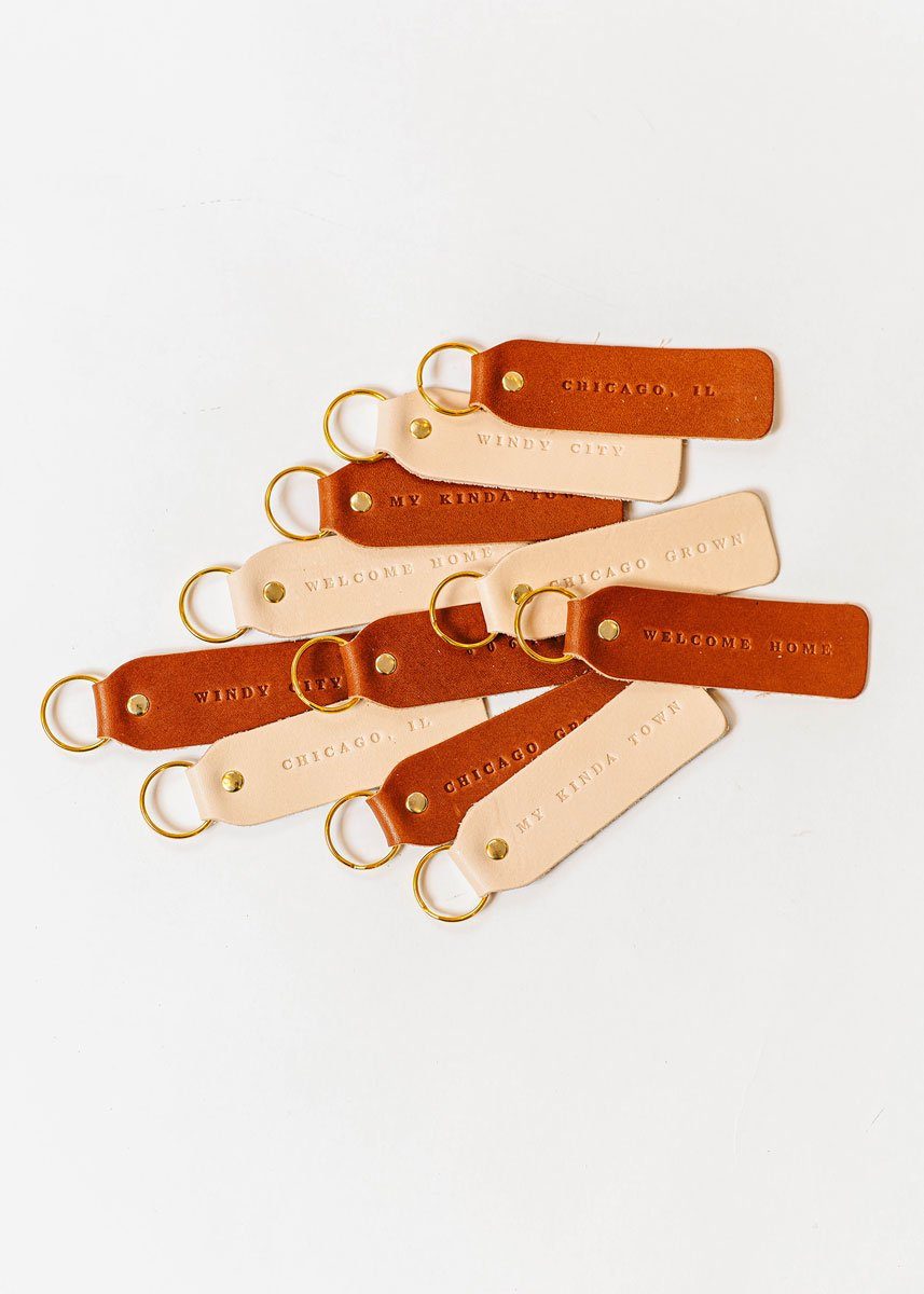 Hand Stamped Leather Keychain - Welcome Home