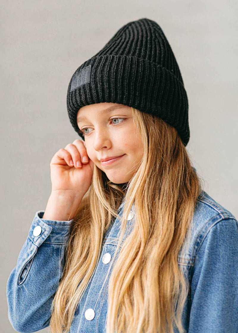 Youth Mad Hatter Ribbed Knit Beanie - Black
