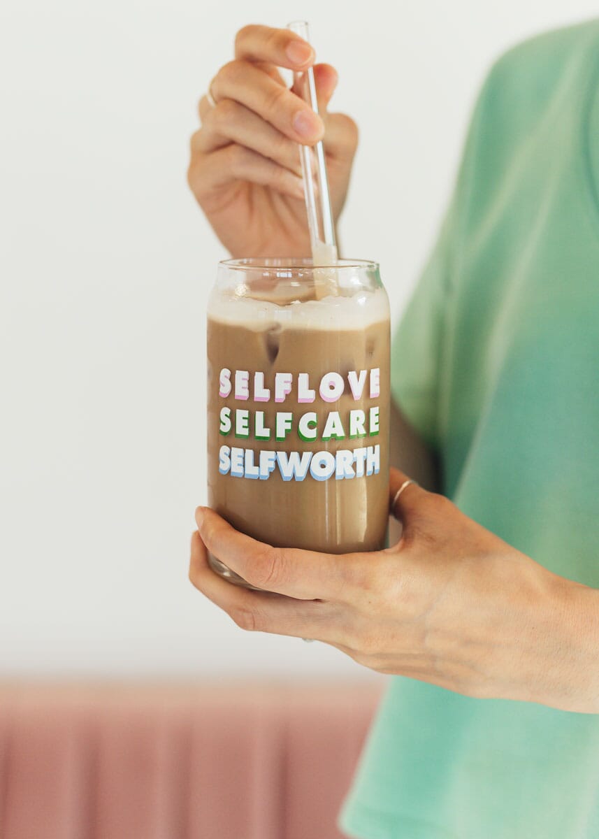 Self Care Glass, Iced Coffee Glass, Iced Coffee Cup, Self Care Cup