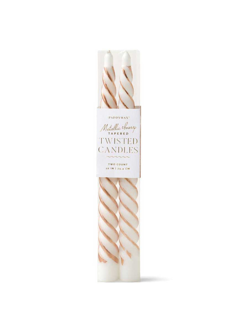 Cypress & Fir Twisted Tapers Candles - Metallic Ivory