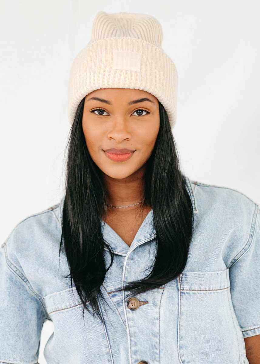 Adult Mad Hatter Ribbed Knit Beanie - Cream