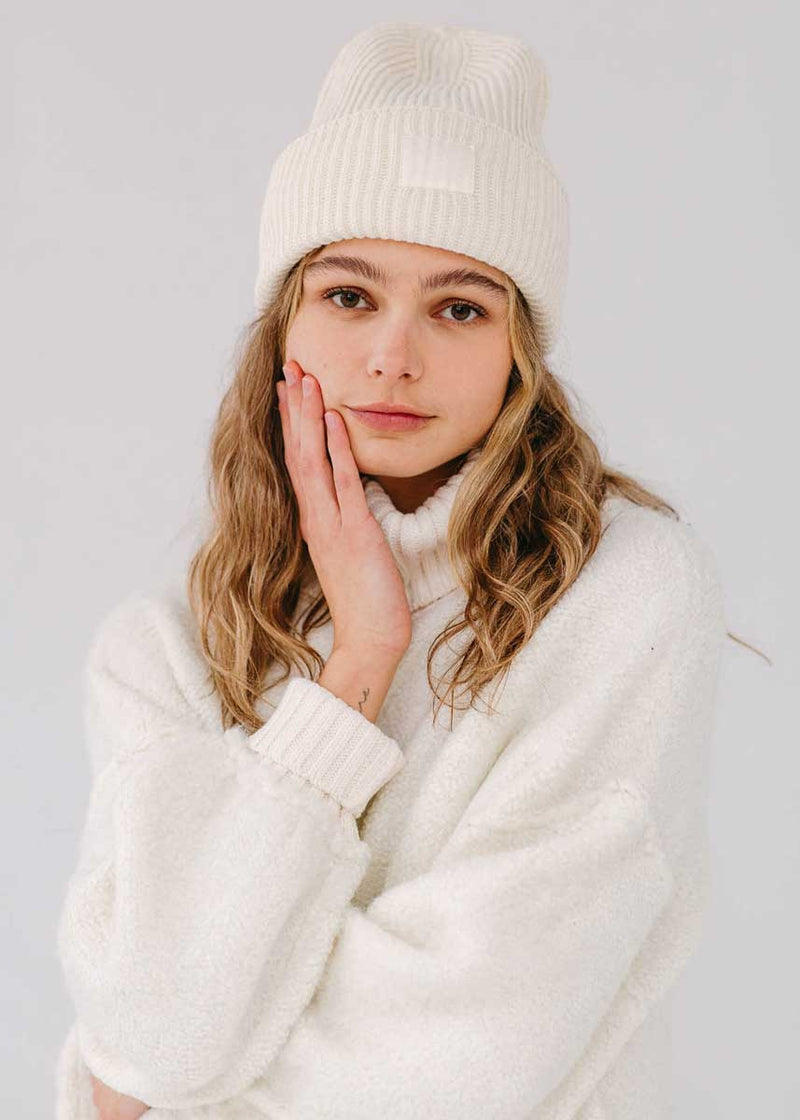 Adult Mad Hatter Ribbed Knit Beanie - Cream