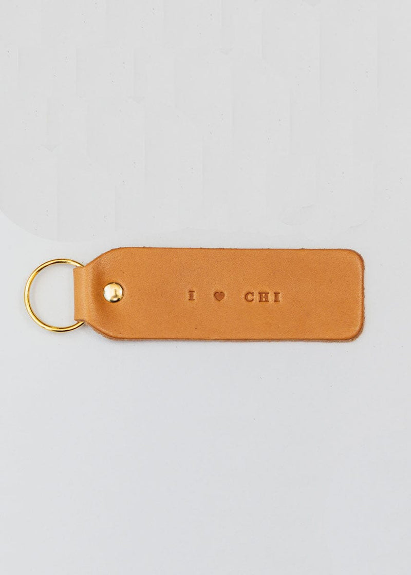 Hand Stamped Leather Keychain - I Heart CHI