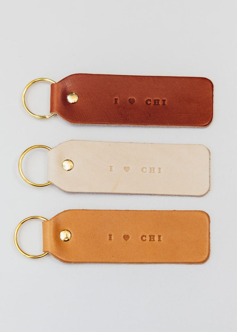 Hand Stamped Leather Keychain - I Heart CHI