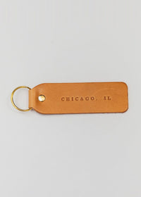 Hand Stamped Leather Keychain - Chicago, IL