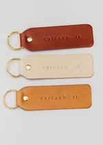 Hand Stamped Leather Keychain - Chicago, IL