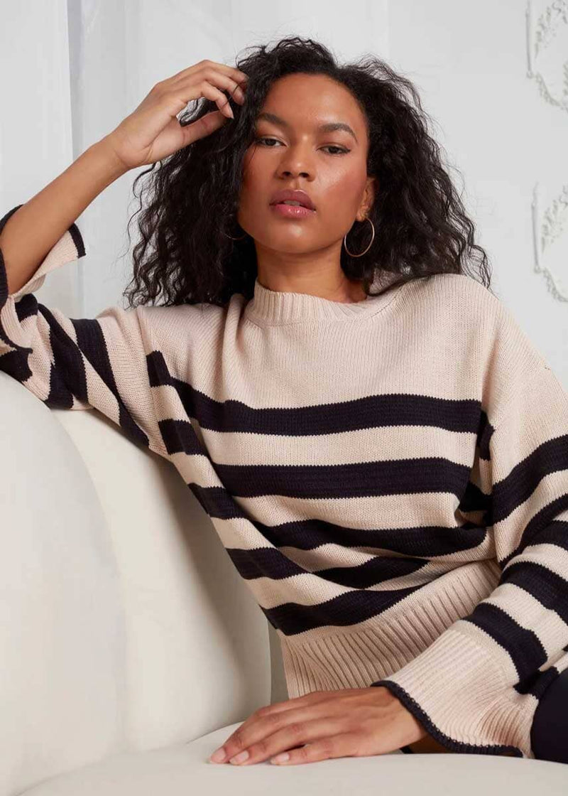 Magda Pullover Sweater - White Beach Stripe