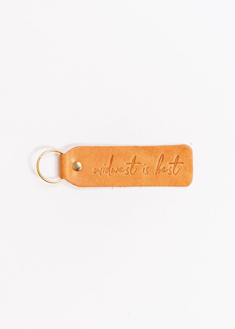 Hand Stamped Leather Keychain - Midwest Is Best