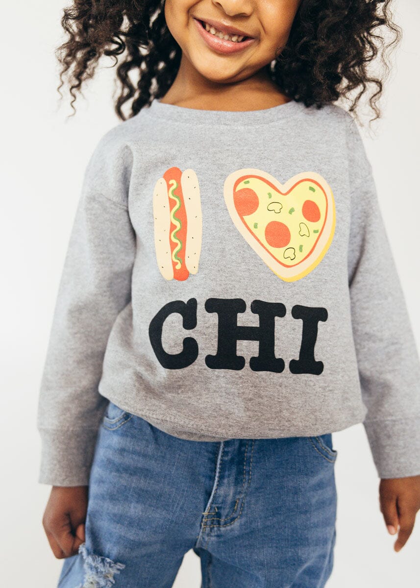Hot Dog, Pizza, CHI Toddler Sweatshirt - Heather Grey