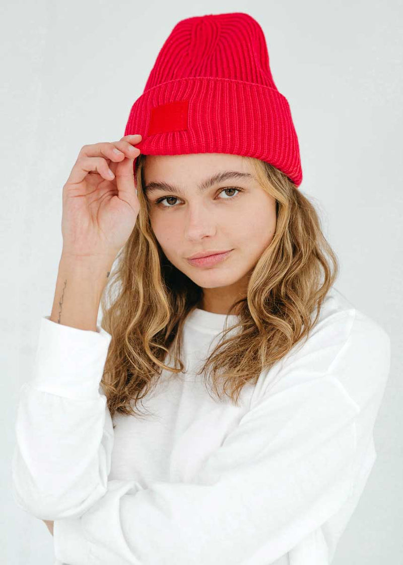 Adult Mad Hatter Ribbed Knit Beanie - Red