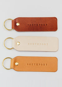 Hand Stamped Leather Keychain - Southport