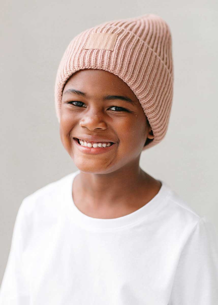 Youth Mad Hatter Ribbed Knit Beanie - Taupe