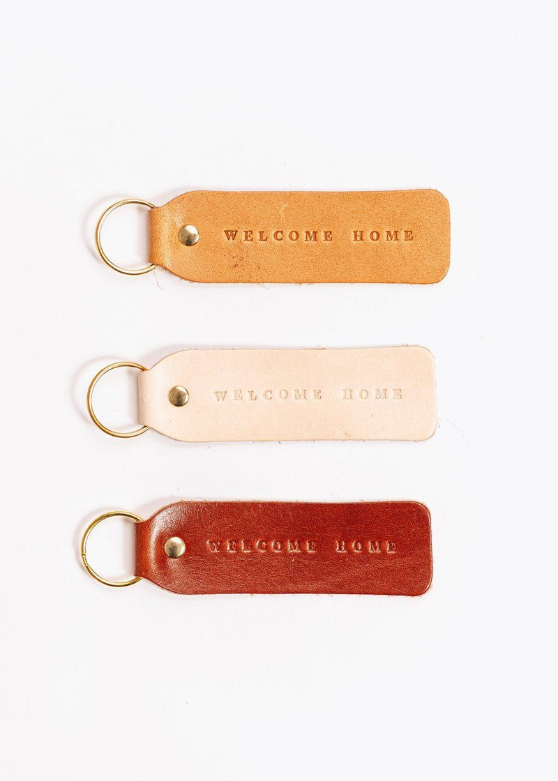 Hand Stamped Leather Keychain - Welcome Home