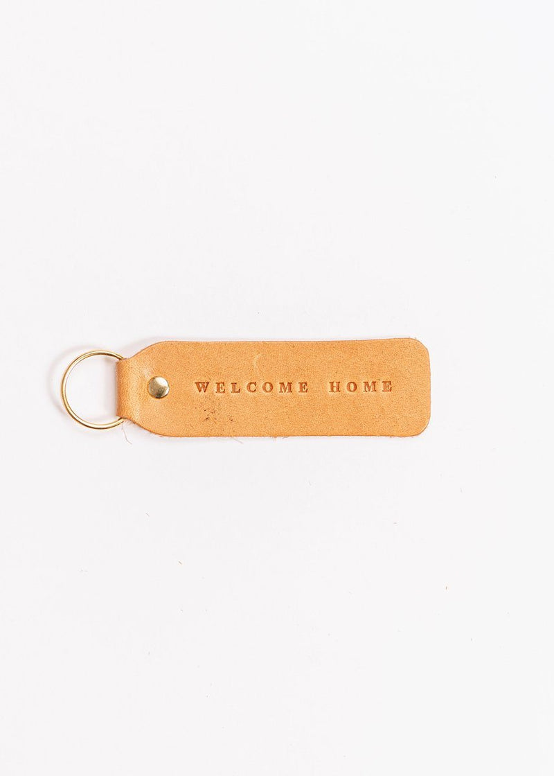 Hand Stamped Leather Keychain - Welcome Home