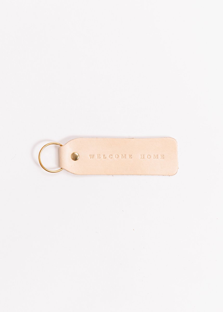 Hand Stamped Leather Keychain - Welcome Home