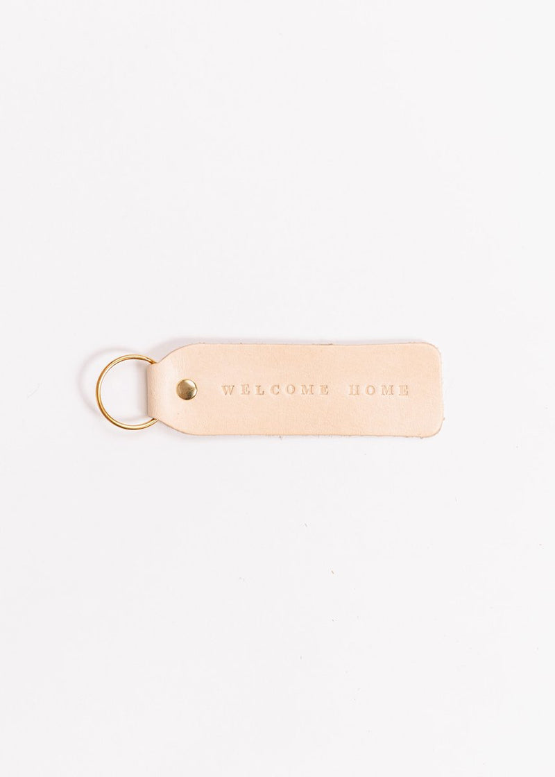 Hand Stamped Leather Keychain - Welcome Home