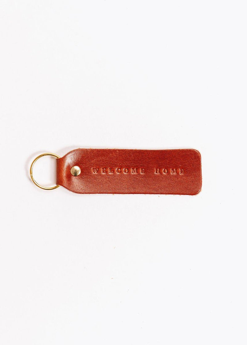 Hand Stamped Leather Keychain - Welcome Home