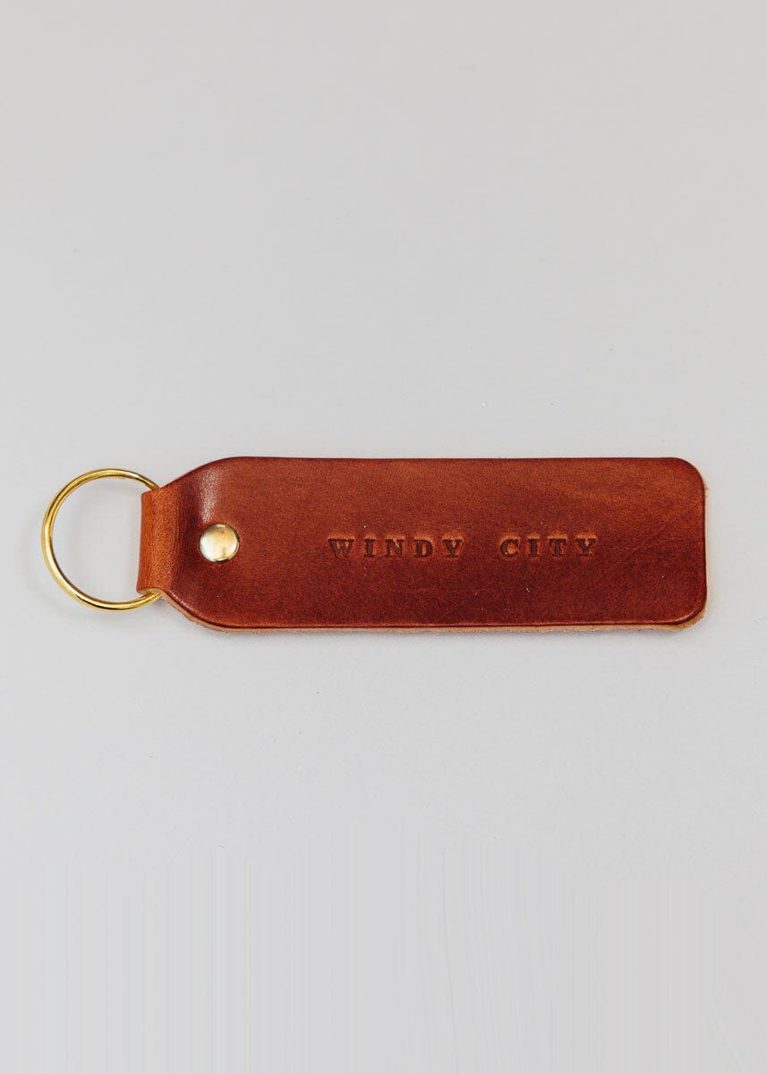 Hand Stamped Leather Keychain - Windy City