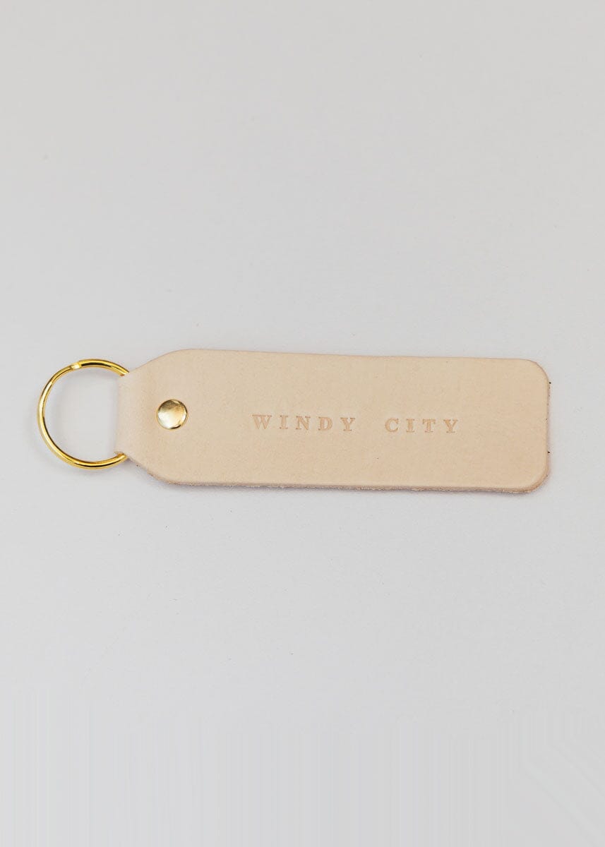 Hand Stamped Leather Keychain - Windy City