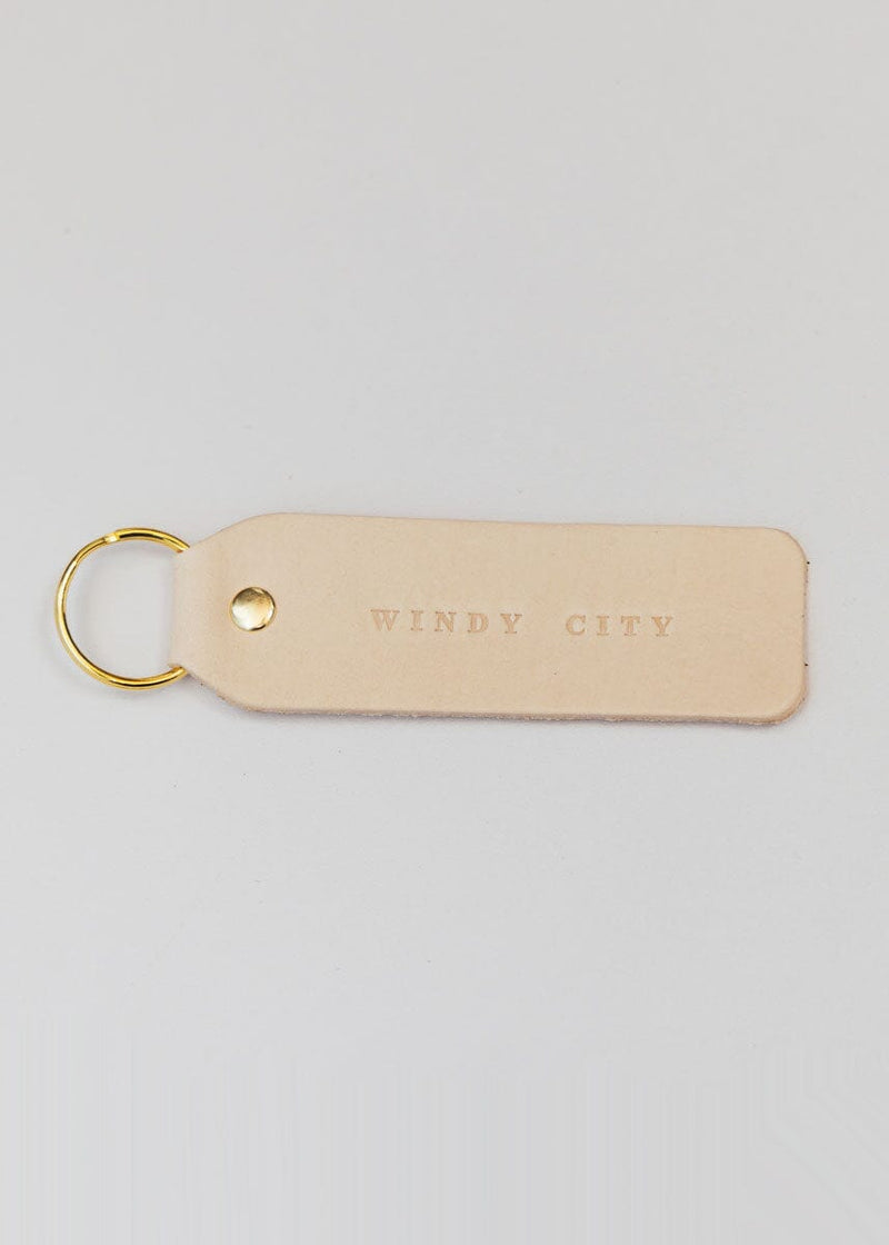 Hand Stamped Leather Keychain - Windy City