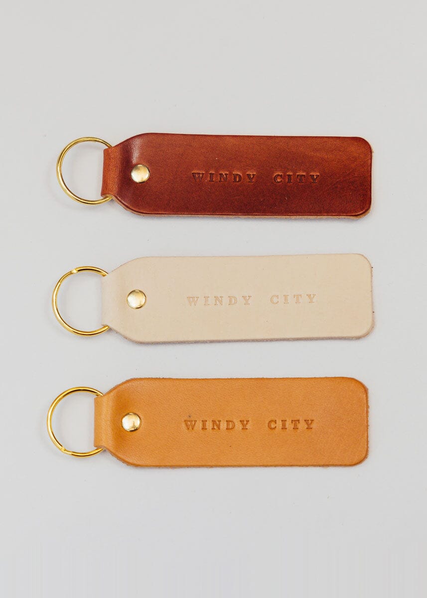 Hand Stamped Leather Keychain - Windy City