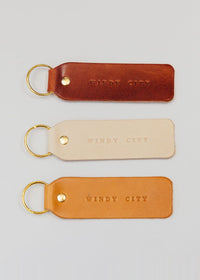 Hand Stamped Leather Keychain - Windy City