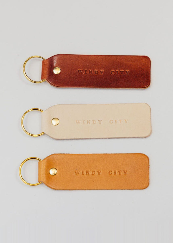 Hand Stamped Leather Keychain - Windy City