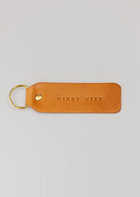 Hand Stamped Leather Keychain - Windy City