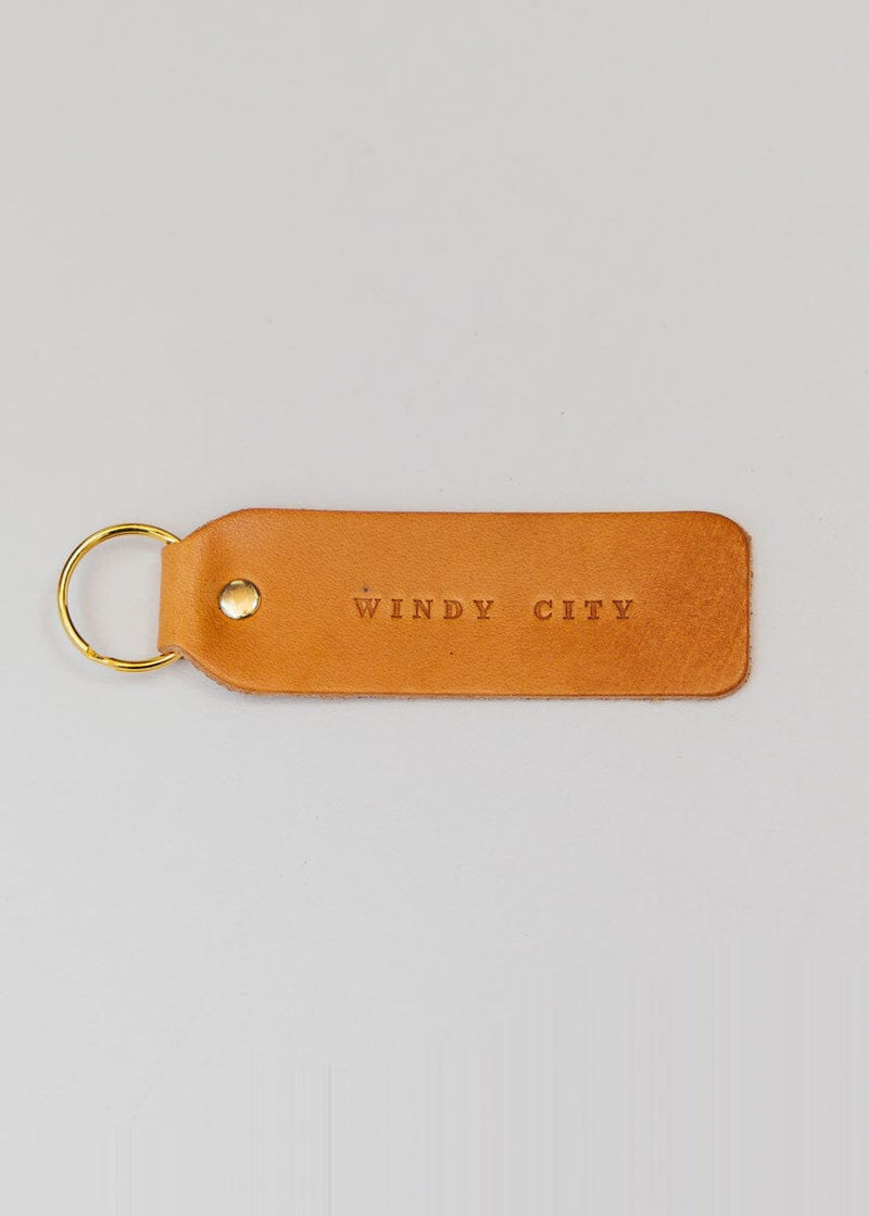 Hand Stamped Leather Keychain - Windy City