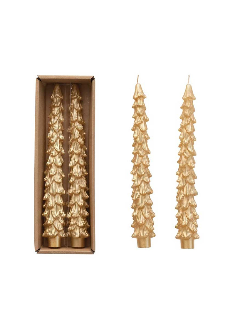 Tree Shaped Taper Candles - Gold